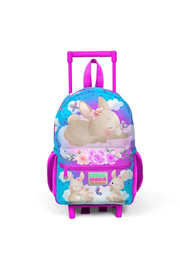 Coral High Minik Yuva Çekçekli Sırt Çantası Mavi Pembe Tavşan Desenli Iki Bölmeli 24036