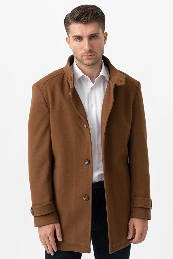 White Stone Grosseto 5061 Slim Fit Dik Yakalı Patlı Pamuklu Kaban Camel