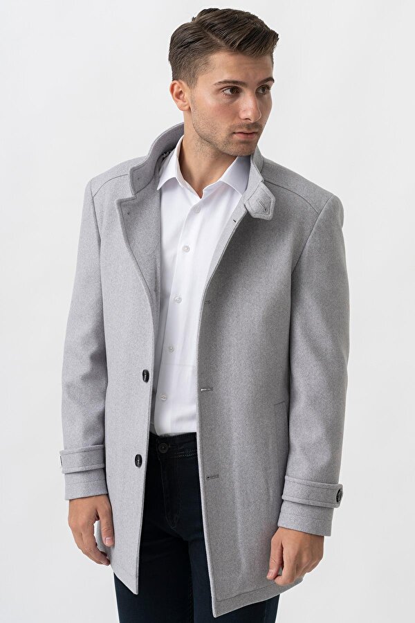 White Stone Grosseto 5061 Slim Fit Dik Yakalı Patlı Pamuklu Kaban Gri