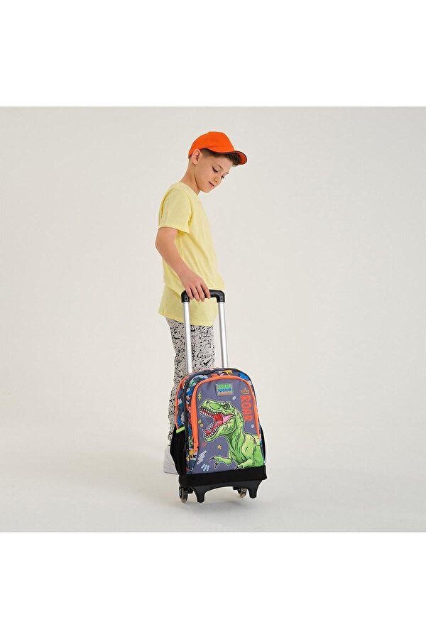 Kids Siyah Gri Dinozor Desenli Çekçekli 3'lü Çanta Seti SET0123944