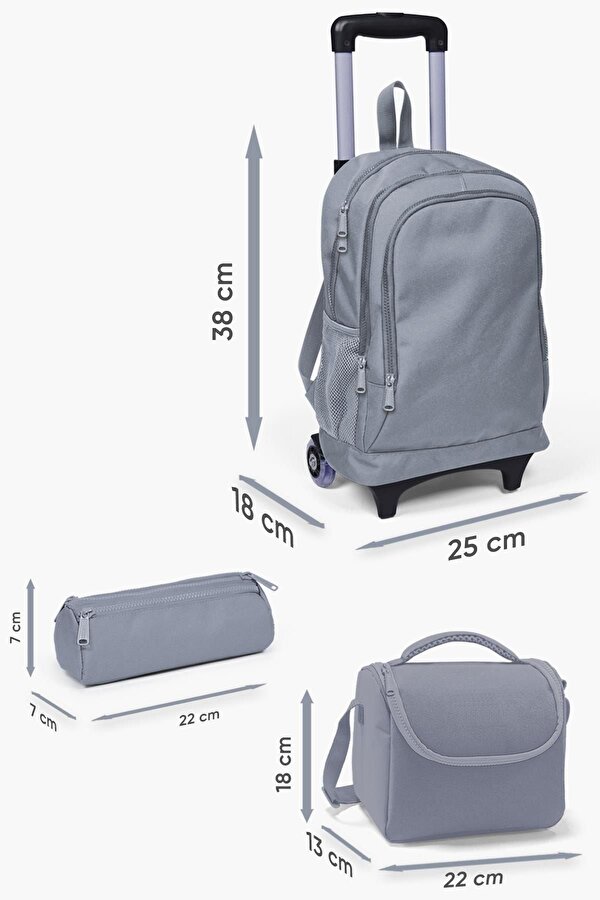 Coral High Kids Koyu Gri Hardal Yarasa Desenli Çekçekli 3'lü Çanta Seti SET0123921