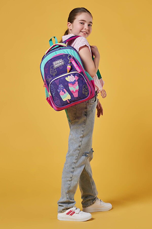 Coral High Kids Mor Pembe Dondurma Desenli Üç Bölmeli Okul Sırt Çantası 23655