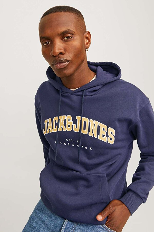 Jack & Jones JJECALEB VARSITY HOODIE Lacivert Erkek Sweatshirt