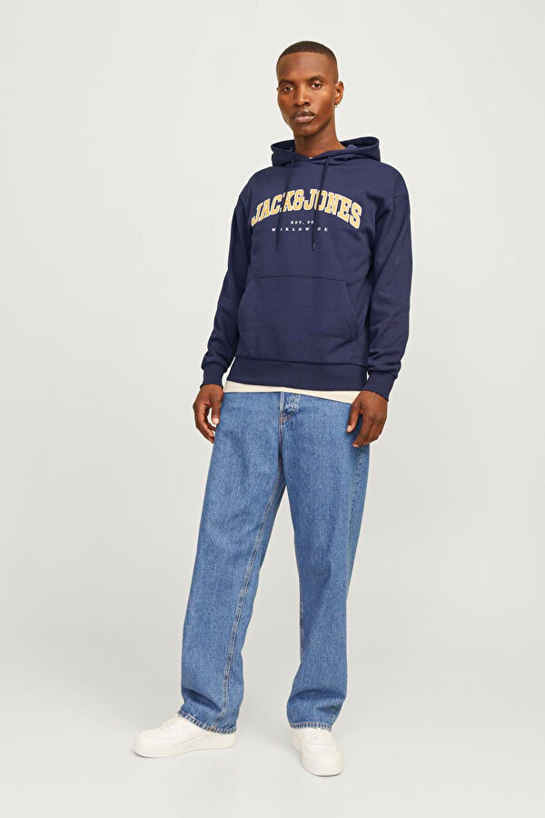 Jack & Jones JJECALEB VARSITY HOODIE Lacivert Erkek Sweatshirt