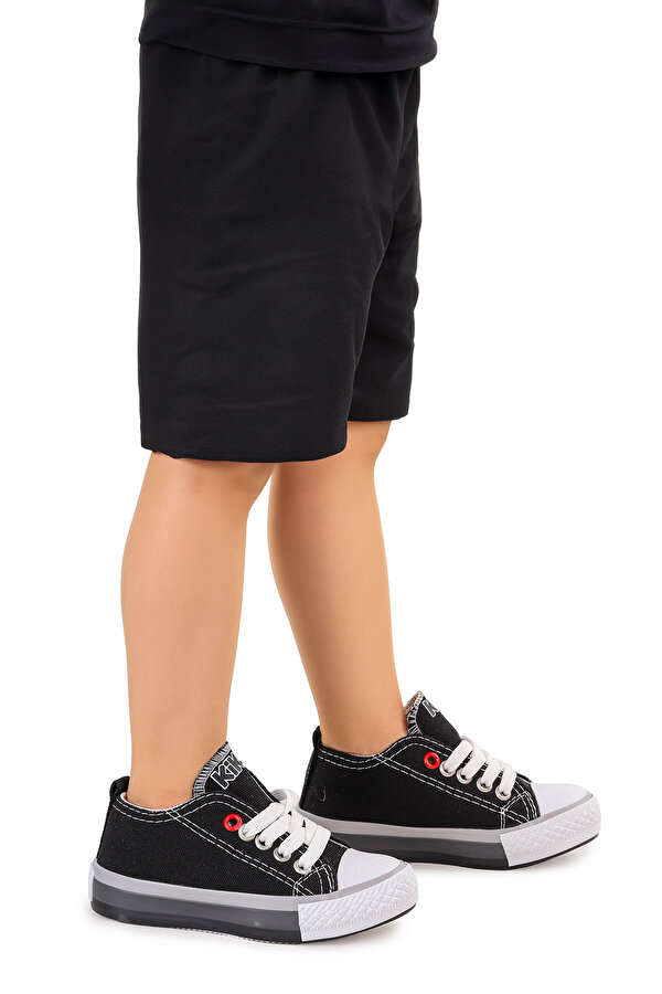 Kiko Kids Tinna Bağcıklı Erkek Bebek Keten Spor Ayakkabı Siyah