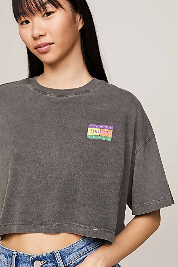 Tommy Hilfiger TJW OVS CRP SUMMER FLAG T Siyah Kadın Kısa Kol T-Shirt