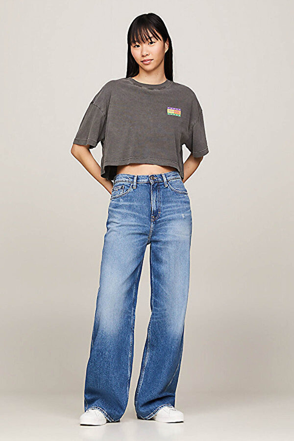 Tommy Hilfiger TJW OVS CRP SUMMER FLAG T Siyah Kadın Kısa Kol T-Shirt