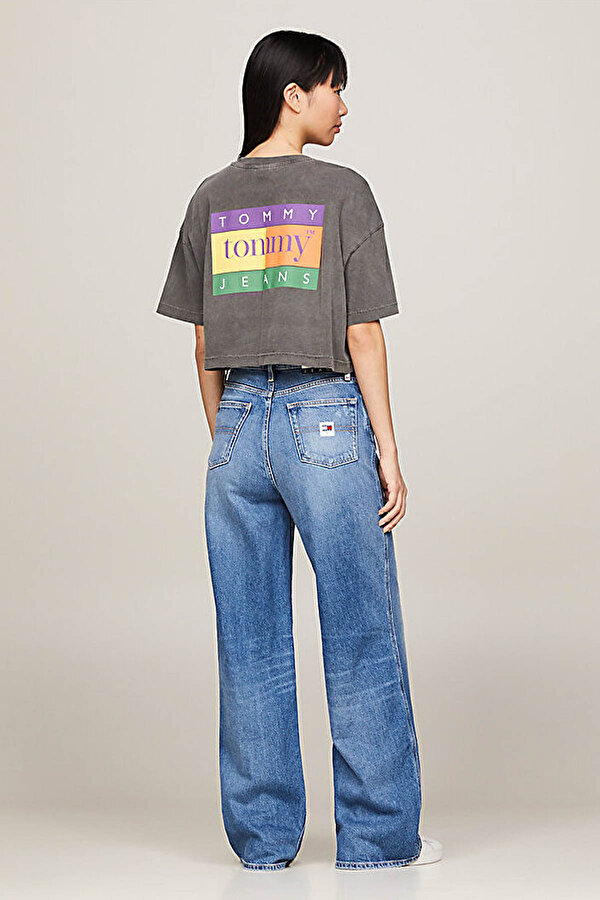 Tommy Hilfiger TJW OVS CRP SUMMER FLAG T Siyah Kadın Kısa Kol T-Shirt