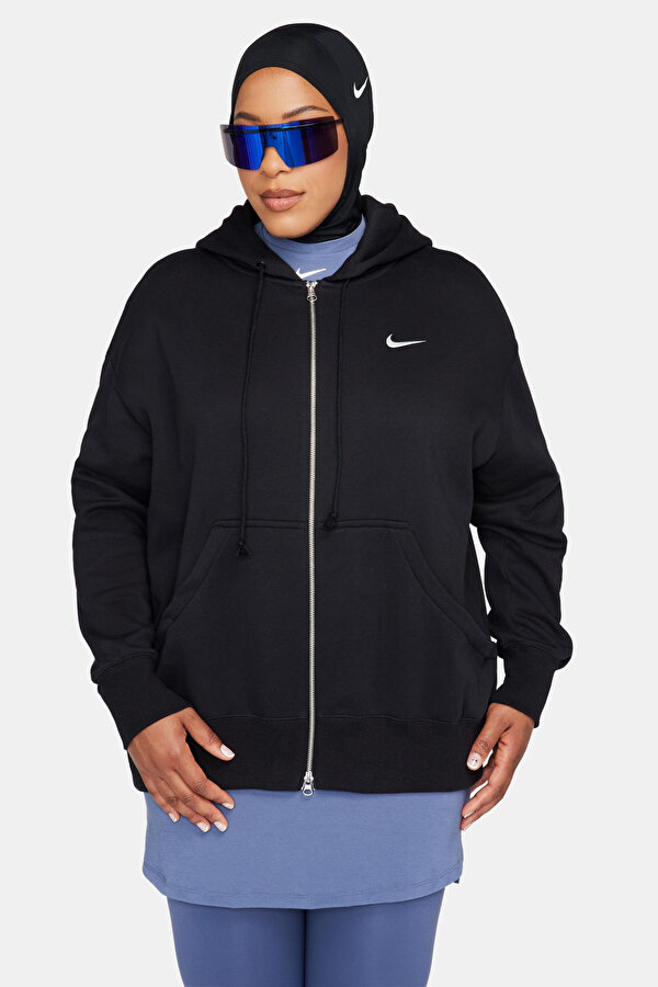 Nike W NSW PHNX FLC FZ OS HOOD Siyah Kadın Fermuarlı Sweatshirt
