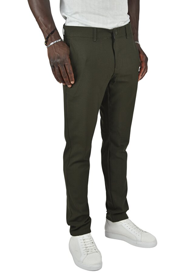 Deep Sea DeepSEA Erkek Haki Slim Fit Likralı Fermuarlı İnce Kumaş Keten Pantolon 2400622