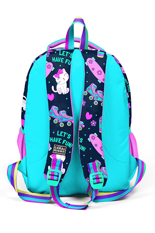 Coral High Kids Lacivert Pembe Kedili Paten Desenli 3'lü Okul Çanta Seti SET0123658