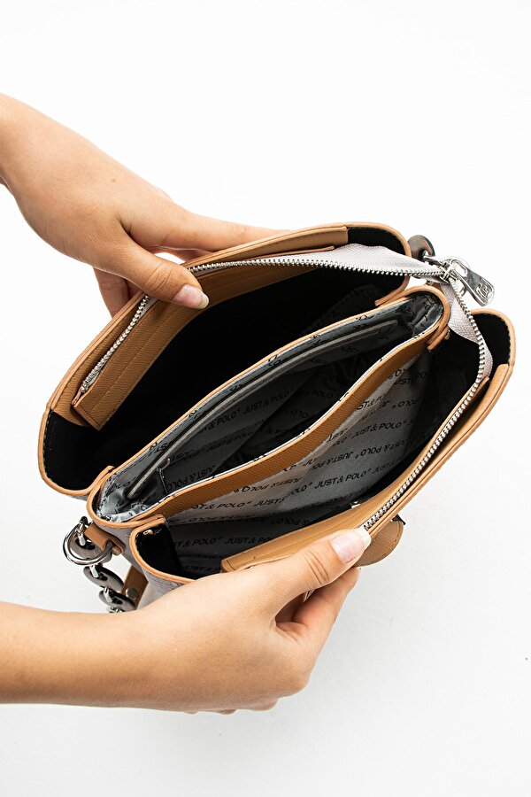 Just Polo Kadın Ayarlanabilir Uzun Askılı 3 Bölmeli El ve Omuz Çantası TR1404