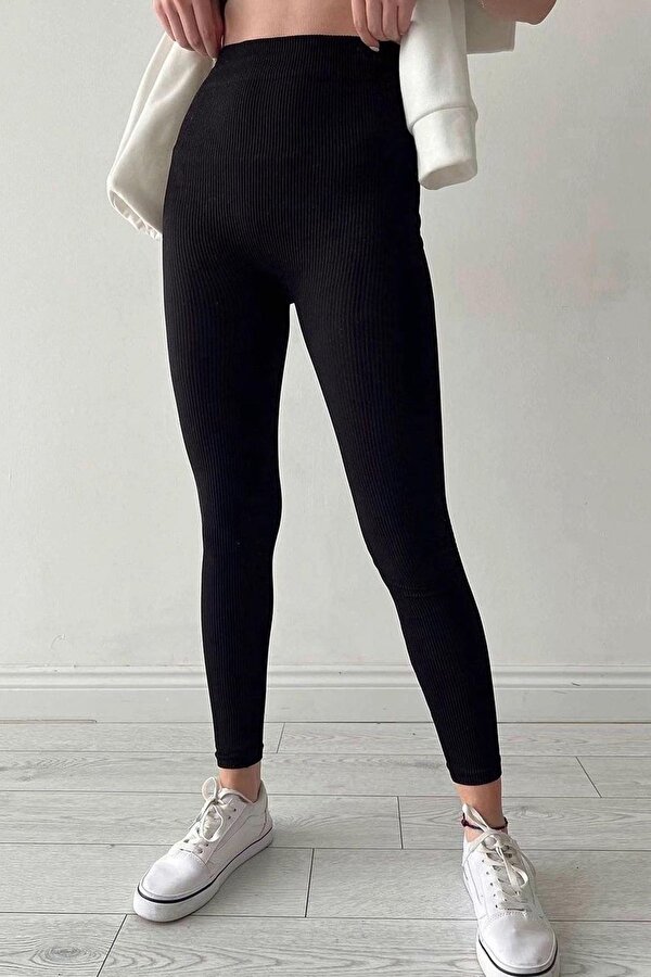 Madmext Siyah Yüksek Bel Kadın Fitilli Tayt MG1625