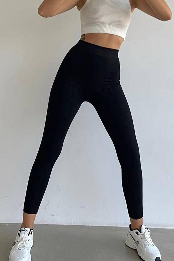 Madmext Siyah Yüksek Bel Kadın Fitilli Tayt MG1625