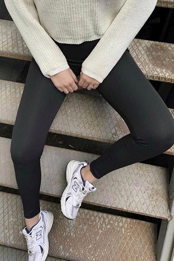 Madmext Siyah Yüksek Bel Kadın Fitilli Tayt MG1625