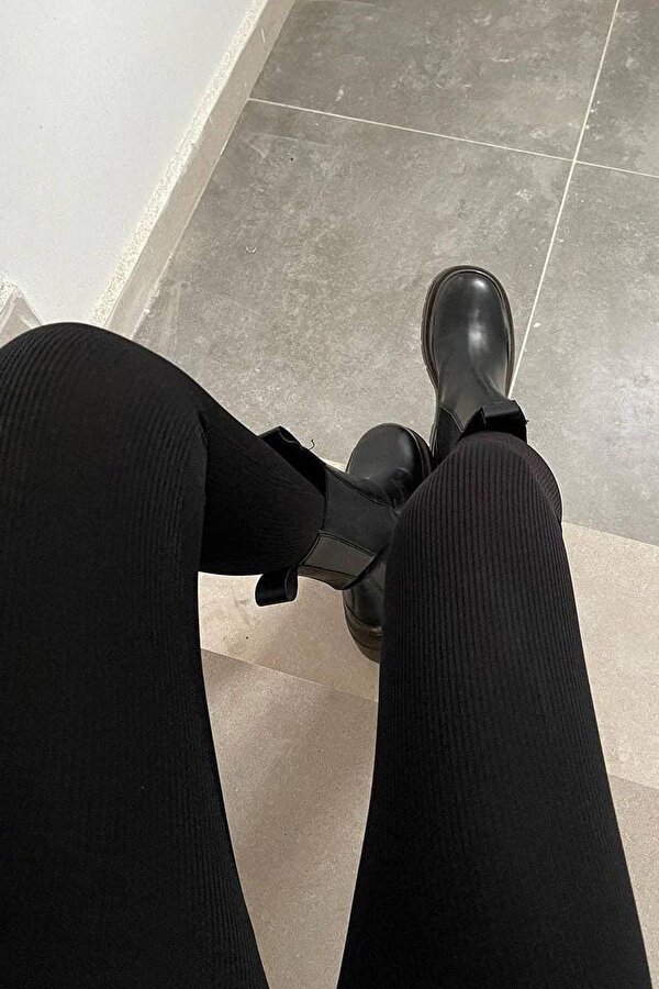 Madmext Siyah Yüksek Bel Kadın Fitilli Tayt MG1625