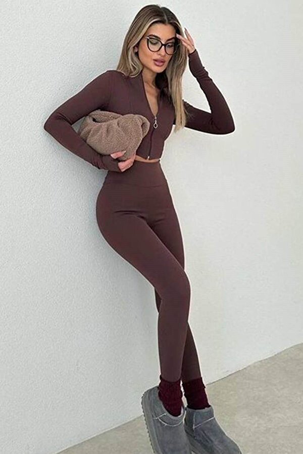 Madmext Kahverengi Yüksek Bel Kadın Fitilli Tayt MG1625