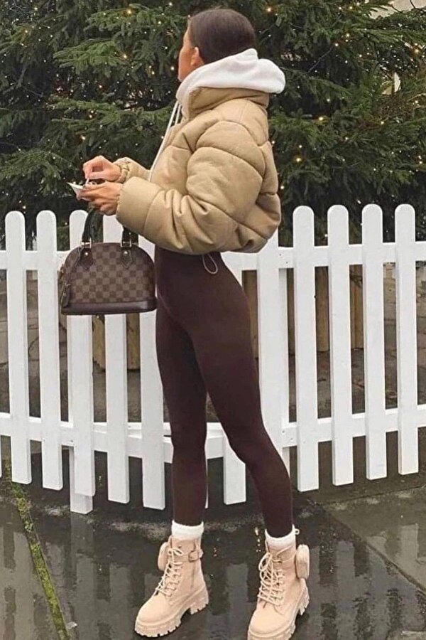 Madmext Kahverengi Yüksek Bel Kadın Fitilli Tayt MG1625