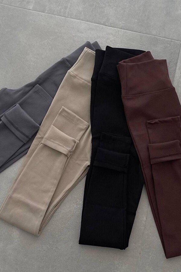 Madmext Kahverengi Yüksek Bel Kadın Fitilli Tayt MG1625