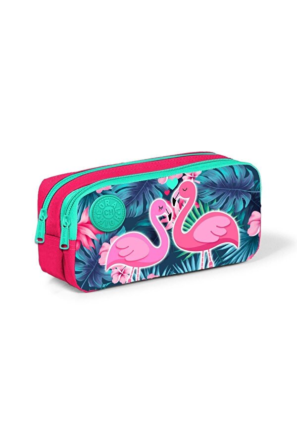 Coral High Kids Neon Mercan Su Yeşili Flamingo Desenli İki Bölmeli Kalem Çantası 22295