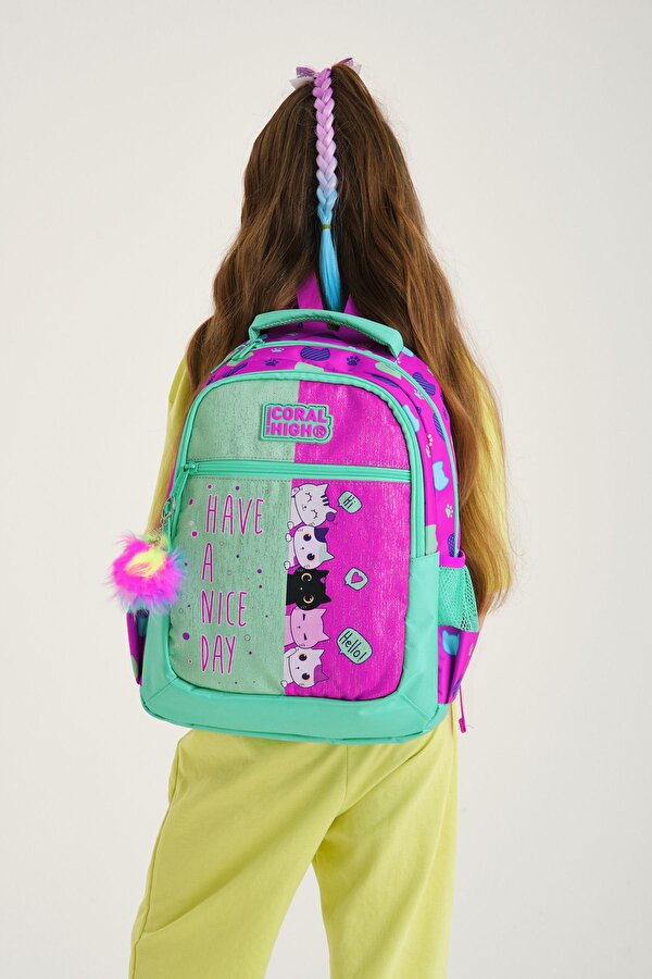 Coral High Kids Pembe-su Yeşili Üç Bölmeli Okul Çantası 23490