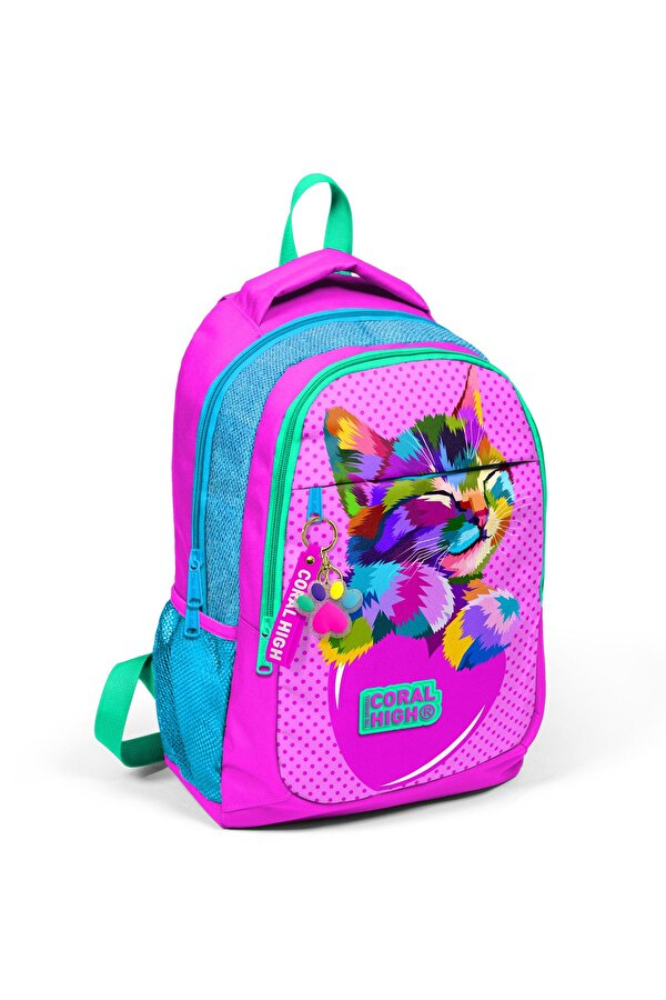 Coral High Kids Pembe Simli Kedi Desenli Üç Bölmeli Usb'li Okul Sırt Çantası 24301
