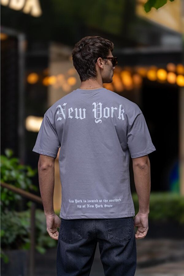 DECAS TONGS Oversize Bisiklet Yaka Pamuklu Tişört - Gri