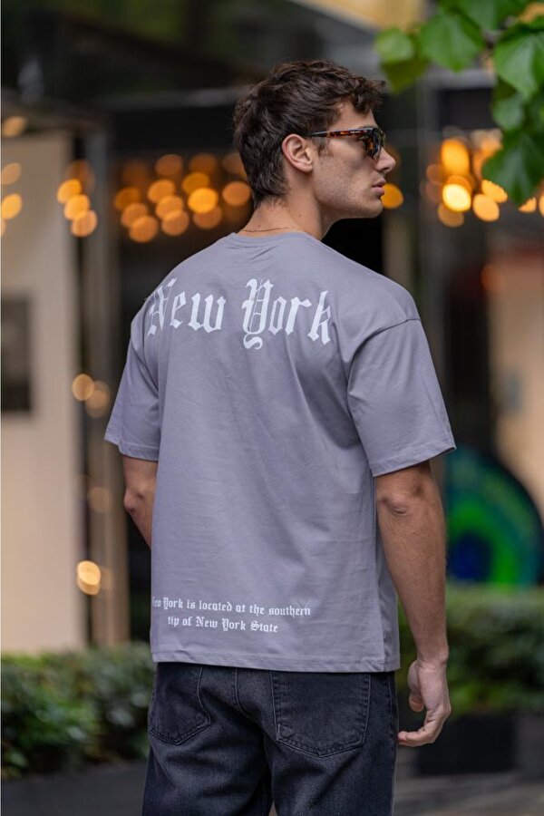 DECAS TONGS Oversize Bisiklet Yaka Pamuklu Tişört - Gri