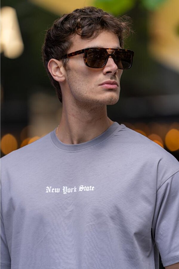 DECAS TONGS Oversize Bisiklet Yaka Pamuklu Tişört - Gri