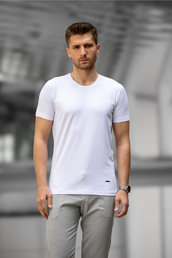 DECAS GASOLİNE Slim Fit Bisiklet Yaka Pamuklu Tişört - Beyaz