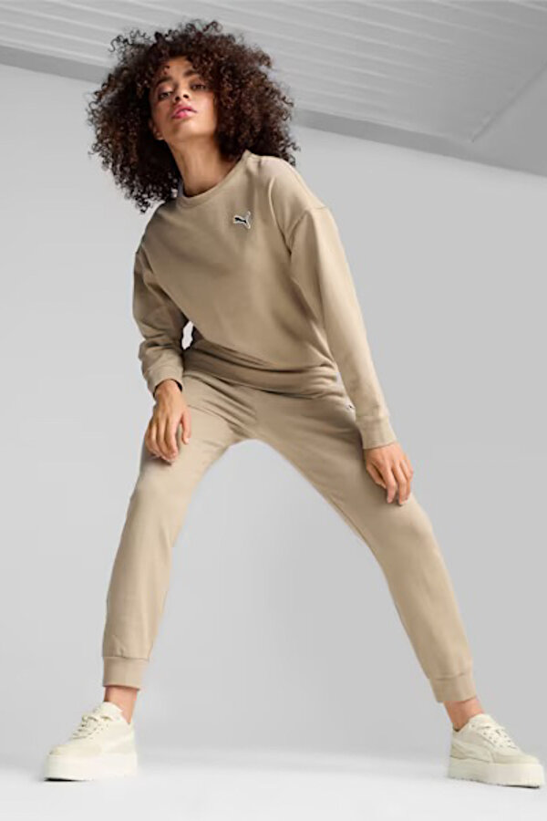 Puma BETTER ESSENTIALS Crew FL Bej Kadın Sweatshirt
