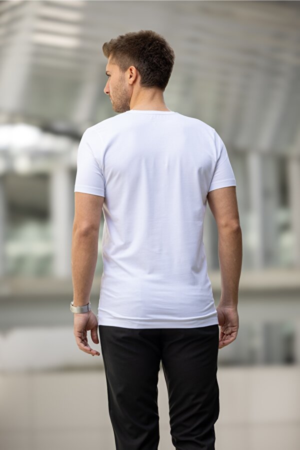 DECAS GABAGE Slim Fit V Yaka Pamuklu Tişört - Beyaz