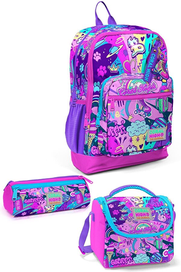Coral High Kids Grafiti Desenli 3’lü Okul Çanta Seti Set0123760