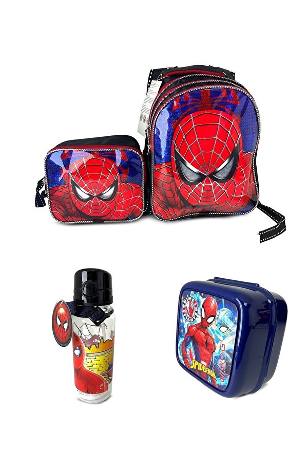 Disney Örümcek Adam Baskılı İlkokul Çantası Beslenme Çantası+beslenme Kabı+suluk (4 Parça)