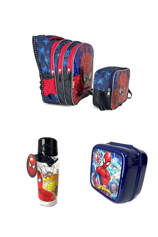 Disney Örümcek Adam Baskılı İlkokul Çantası Beslenme Çantası+beslenme Kabı+suluk (4 Parça)