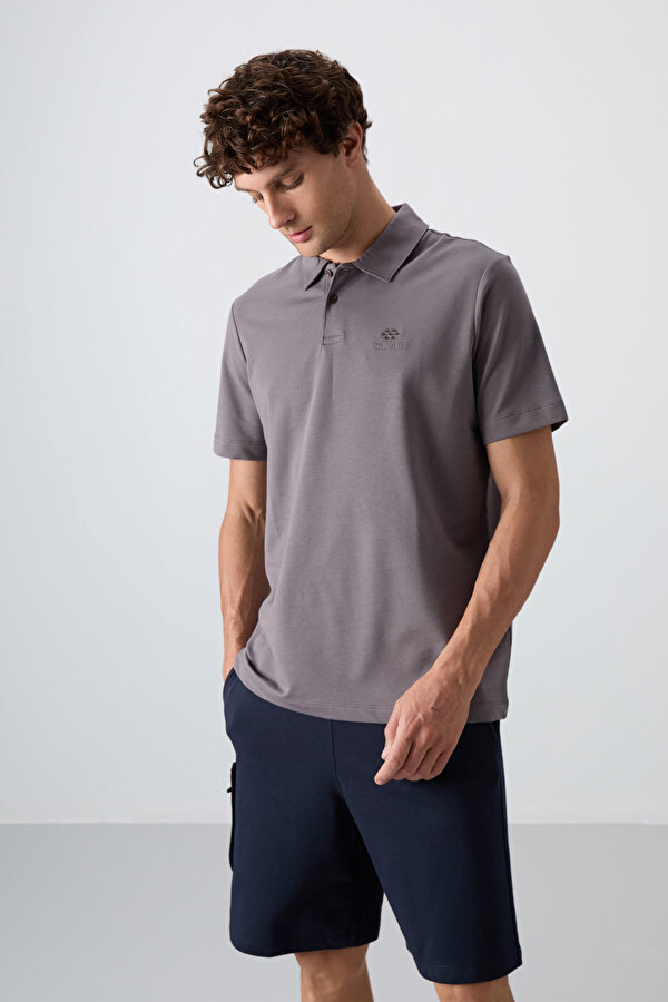 TOMMYLIFE Koyu Gri Pamuklu Kalın Yumuşak Dokulu Standart Fit Basic Polo Yaka Erkek T-Shirt - 88348