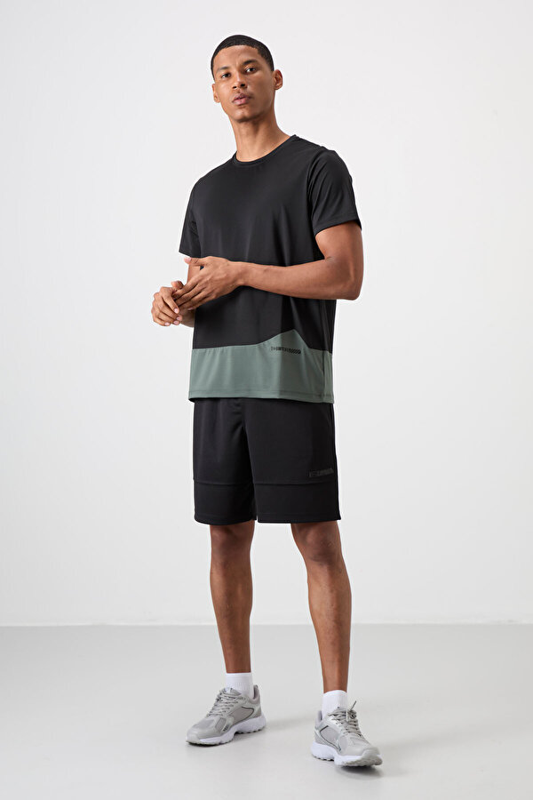 TOMMYLIFE Siyah Polyester Nefes Alan Dokulu İnce Esnek Standart Fit Erkek Performans T-Shirt - 88383