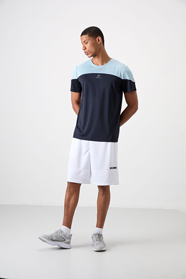 TOMMYLIFE Lacivert Polyester Nefes Alan Dokulu İnce Esnek Standart Fit Erkek Performans T-Shirt - 88386