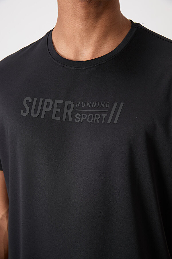 TOMMYLIFE Siyah Polyester Nefes Alan Dokulu İnce Esnek Standart Fit Erkek Performans T-Shirt - 88385