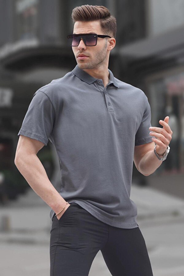 Madmext Füme Polo Yaka Basic Erkek Tişört 6126