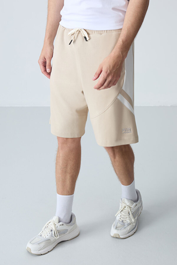 TOMMYLIFE Bej Pamuklu Kalın Yumuşak Dokulu Standart Fit Basic Erkek Şort  - 81281
