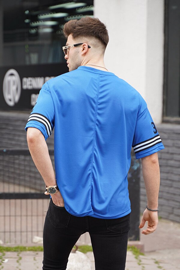 Madmext Saks Baskılı Oversize Erkek Tişört