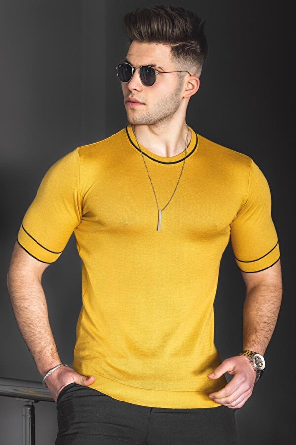 Madmext Erkek Hardal Triko Tişört 5080