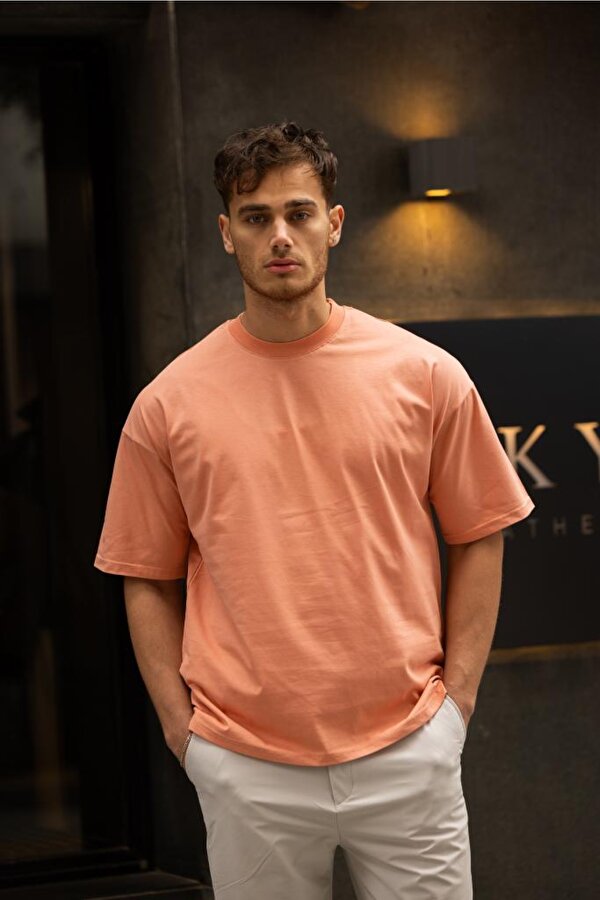 DECAS GRAVEL Oversize Düz Pamuklu T-shirt - Pembe