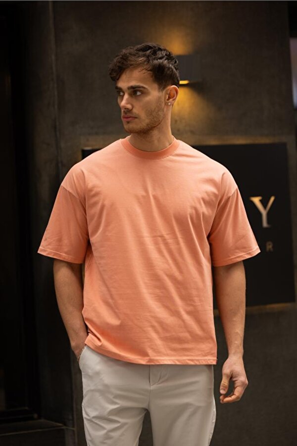 DECAS GRAVEL Oversize Düz Pamuklu T-shirt - Pembe