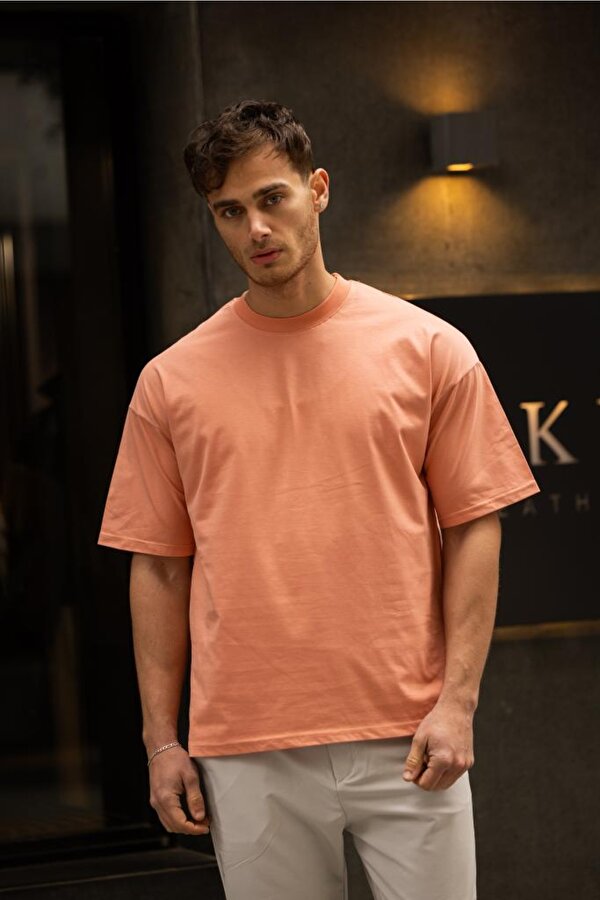 DECAS GRAVEL Oversize Düz Pamuklu T-shirt - Pembe