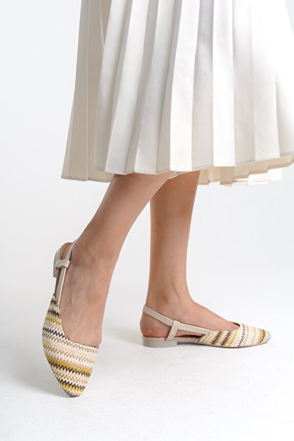 Tomiross Gısele Bej Kadın Hasır Detay Günlük Rahat Şık Sivri Burun Klasik Topuklu Ayakkabı GISELE-1980