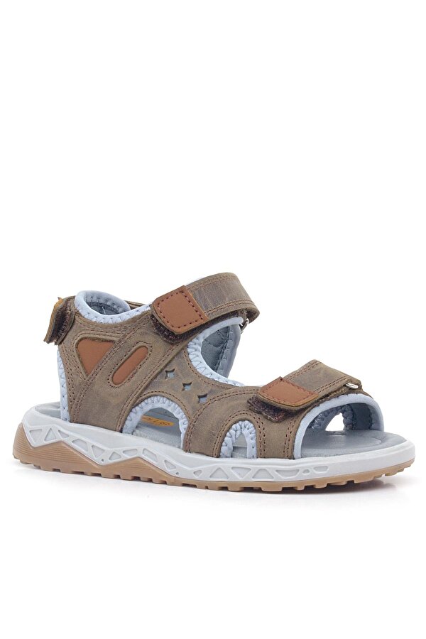 Rakerplus Hakiki Deri Kahverengi Cırt Cırtlı Çocuk Sandalet Ayakkabı