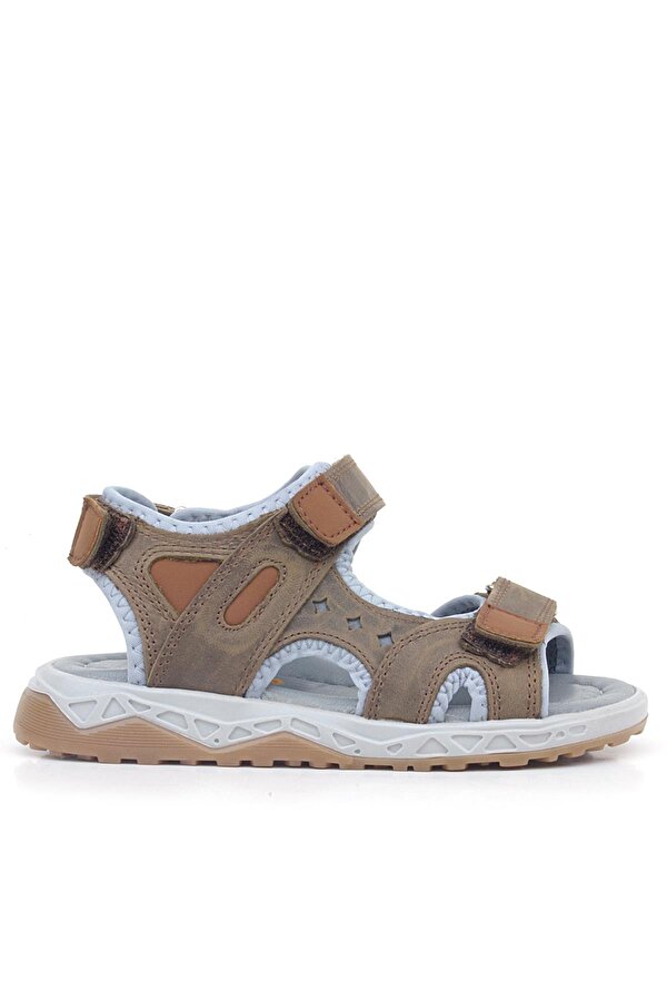 Rakerplus Hakiki Deri Kahverengi Cırt Cırtlı Çocuk Sandalet Ayakkabı