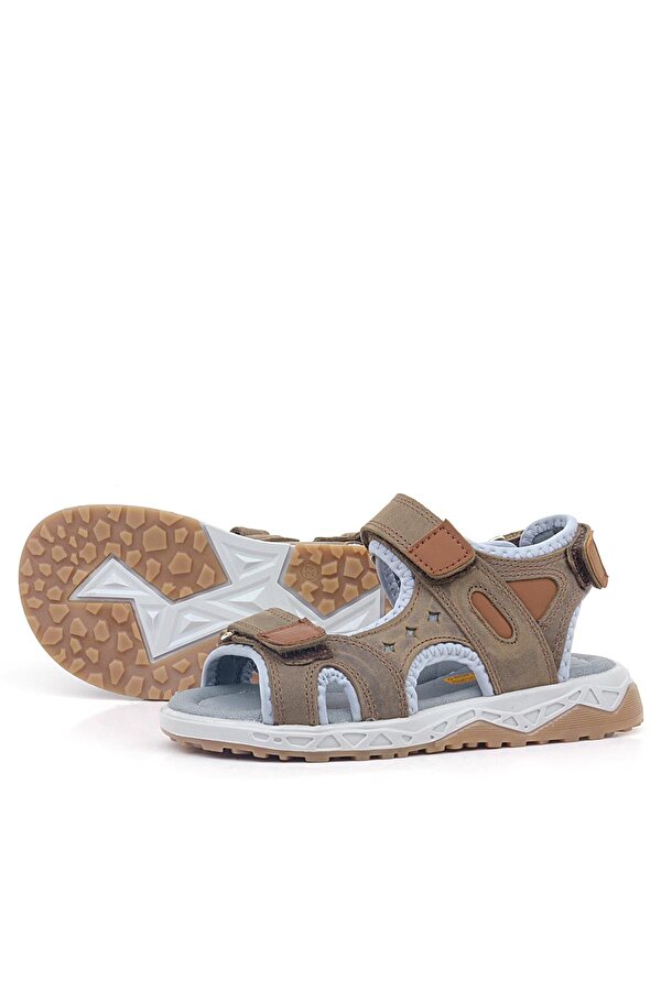 Rakerplus Hakiki Deri Kahverengi Cırt Cırtlı Çocuk Sandalet Ayakkabı